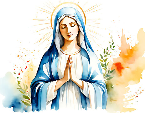 Mother Mary Abstract Watercolor Painting. Bliblical illustration