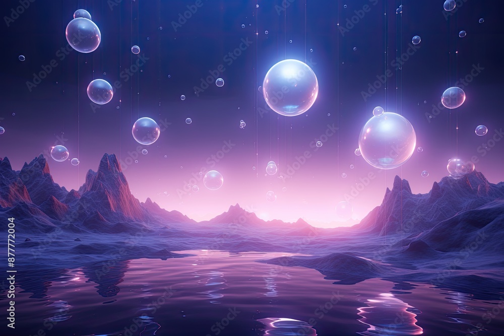 Poster a bunch of bubbles floating in the air, mesmerizing 3D background with ethereal floating orbs
