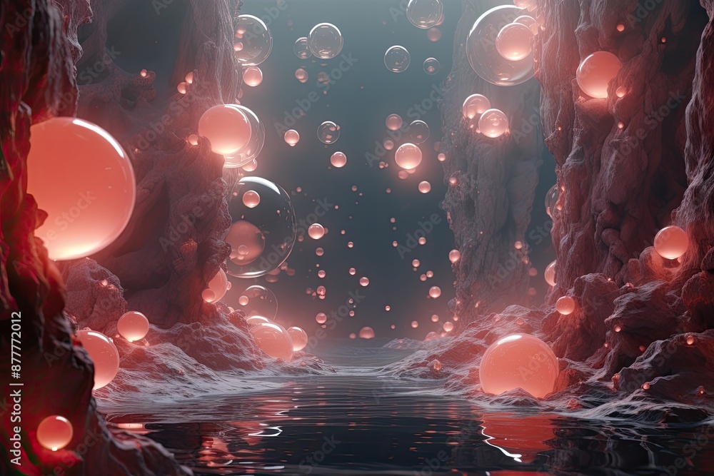 Aufkleber a bunch of bubbles floating in the air, mesmerizing 3D background with ethereal floating orbs