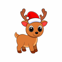 Festive Clipart: Happy New Year, Merry Christmas, and Funny Baby Reindeer with Santa Hat Vector Illustration