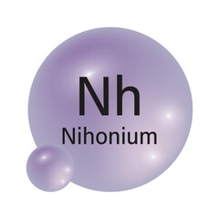 Nihonium Nh icon. Purple glossy sphere. Chemical element vector. Clean periodic table.