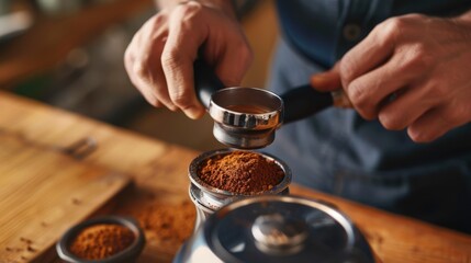 Barista preparing espresso shot