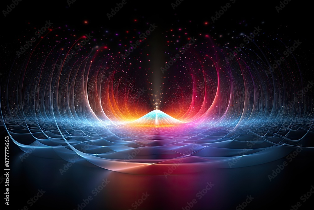 Aufkleber a dark background with a bright light and a wave of water, visualization of the heisenberg uncertain