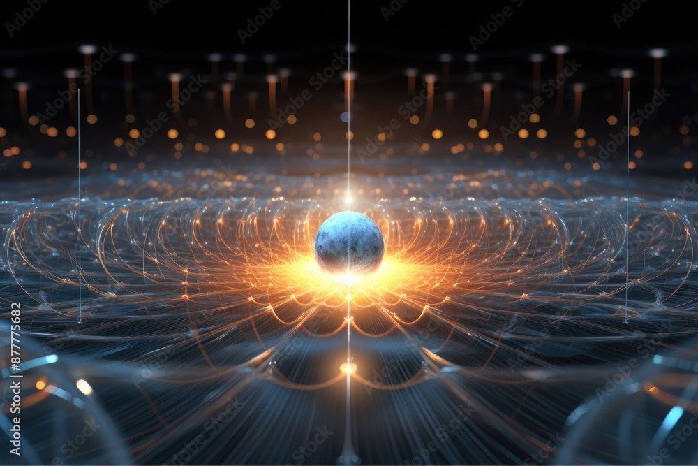 Leinwandbilder a dark background with a bright light and a wave of water, visualization of the Heisenberg uncertainty principle in quantum mechanics