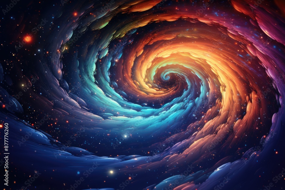 Poster a spiral shaped object in the middle of a galaxy, galaxy swirls in vibrant 3d
