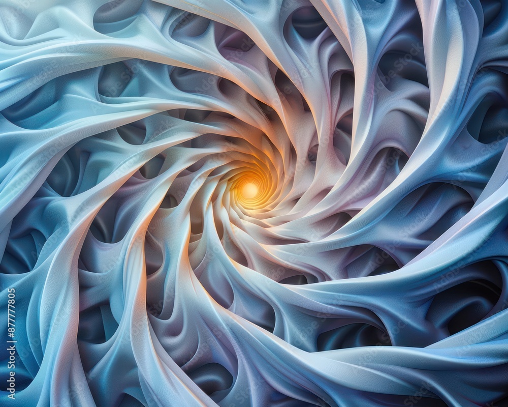 Poster abstract digital art with circular forms, geometric abstraction and spiral pattern, a journey into t