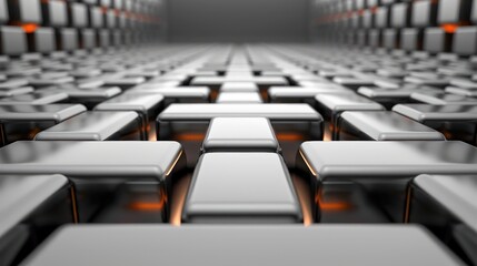 Obraz premium Abstract Geometric Pattern with Symmetrical Edge Design, Precision in Balanced Clarity, 3D Rendering of Cubes with Orange Accents