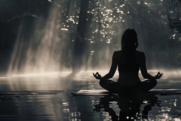 Obraz premium Yoga Amidst serene surroundings, a yogi deepens into a challenging pose, symbolizing the meditative and transformative power of yoga.