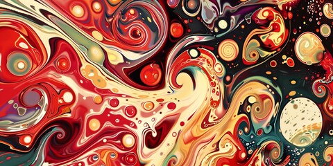 Abstract Swirls of Red, Yellow, and Blue