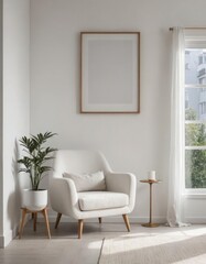Modern blank picture frame mockups on a white wall. Minimal room