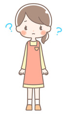全身｜はてなマークの女性イラスト｜エプロン