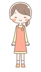 全身｜笑顔の女性イラスト｜エプロン