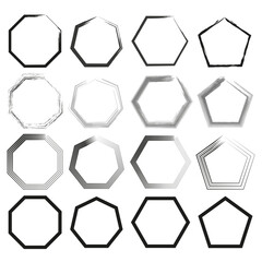 Geometric frame set. Abstract polygon shapes. Monochrome black outlines. Vector illustration.