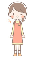 全身｜ウインクする女性イラスト｜エプロン