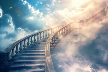 Stairway to Heaven with Divine Light and Mystical Clouds in an Ethereal Scene

