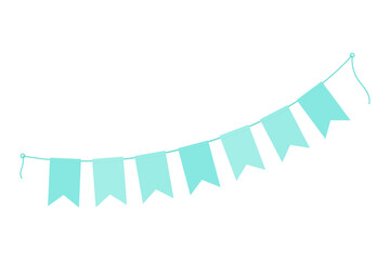 Festive garland of pennant on a rope in trendy monochrome soft mint. Birthday greeting design idea