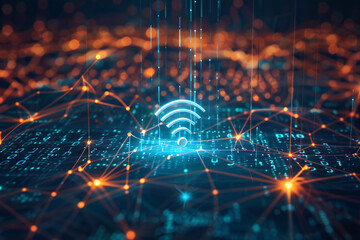 Futuristic Digital Background with WiFi Symbol for Wireless Technology and Internet Connectivity