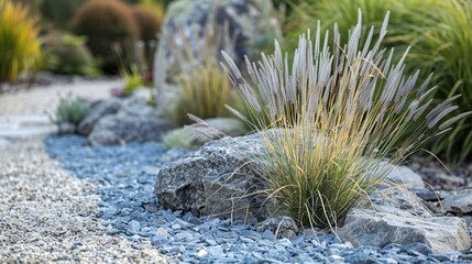 Ornamental Grass in a Stone Garden