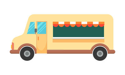 Food truck with flat design on white background