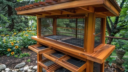handcrafted wooden Craftsman-style herb dryer, featuring mesh trays and a protective roof, ideal for drying herbs and flowers naturally