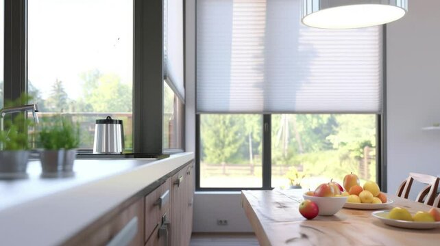 Modern interior window with energy-efficient cellular shades, featuring honeycomb design for superior thermal insulation and light control in a stylish home setting.