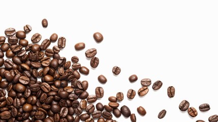 Realistic coffee beans, white background nature vibrant element Generative AI
