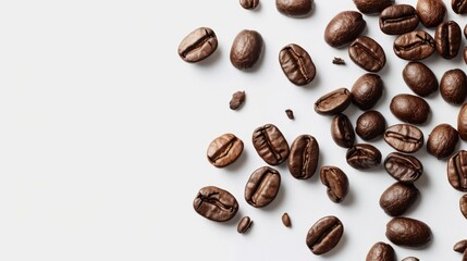 Obraz premium Realistic coffee beans, white background nature vibrant element Generative AI