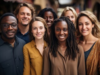 Fototapeta premium People from diverse ethnic backgrounds standing together, symbolizing global unity and diversity on World Population Day. 