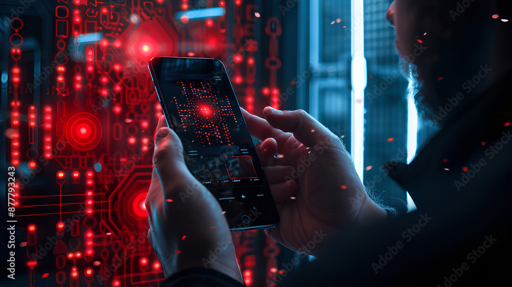 Poster cybersecurity and privacy concepts to protect data. businessman use smartphone with cyber security t