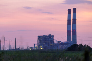 The Big Bend Power Station in Apollo Beach, a power plant managed by TECO (Tampa Electric Company) at sunset