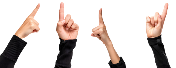 Set of Hands with Black Sleeves Isolated on a Transparent Background