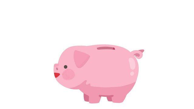 豚の貯金箱にコインが入る様子のビデオ