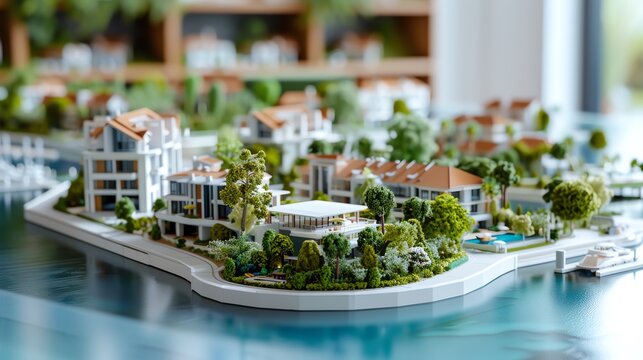 Detailed layout of a waterfront development with marina, residential, and commercial zones, civil layout, integrated waterfront planning