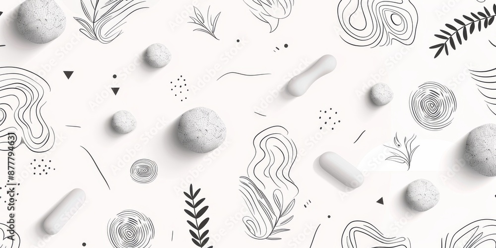 Poster abstract geometry: monochrome 3d doodle with minimalist design and negative space