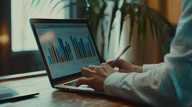 Sales performance management concept. Businessman use laptop to analyze data and sales performance. Strategic Decision Making for Operations Management, increase sales and business growth