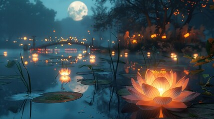 Obraz premium Nighttime Serenity with Floating Lanterns