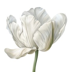 Single white tulip flower isolated on white background.