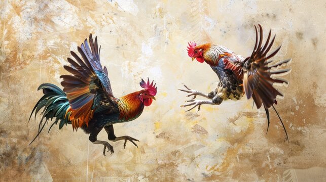 Two Roosters In Mid-Air Fight