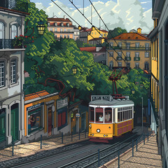 Obraz premium Cable Car Journey Up the Picturesque Hills of Lisbon