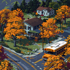 Obraz premium Journeying Through Pennsylvania: A Rural School Bus Route