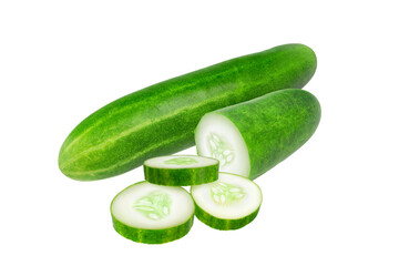 whole and half cut cucumber on transparent background png