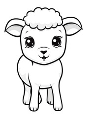 Fototapeta premium Cute cartoon style simple line art of baby sheep, coloring page for kids with crisp lines and white background