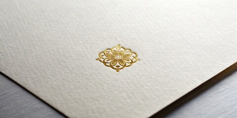 Luxurious gold foil stamped letterhead with elegant font and simple logo on crisp white paper, perfect for sophisticated corporate branding and identity design.