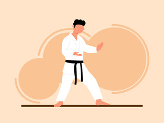 Man karate fighter ready for fight. Japanese vector illustration