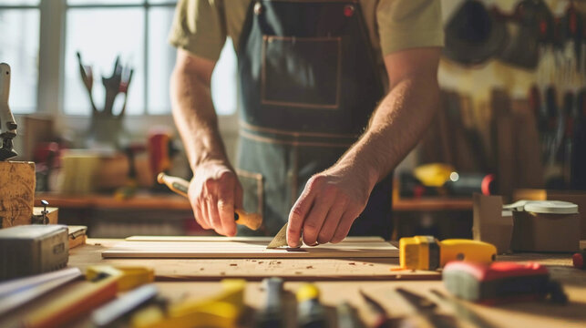 A person doing DIY home improvement. DIY home improvement person tools renovation indoors project construction work handyman.