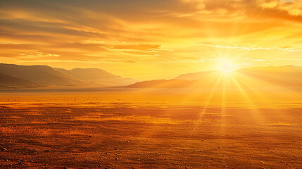 A radiant golden sunrise over a vast desert landscape. radiant golden sunrise vast desert landscape nature scenery.