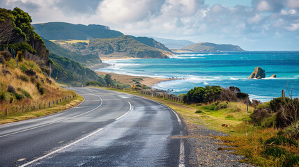 A scenic coastal drive. coastal drive scenic ocean road car travel nature landscape view.