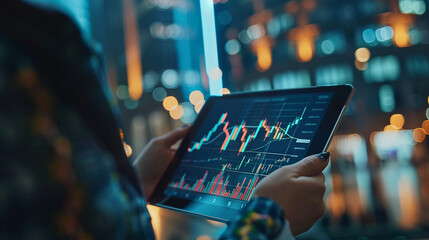 An investor researching potential stocks on a tablet device. investor researching