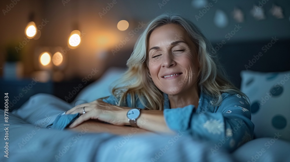 Poster 3d character senior woman using a wearable device to monitor sleep patterns Stock Photo with copy space