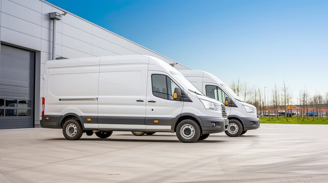 Fleet of delivery vans departing a distribution center, enterprise, execution, coordinated transit